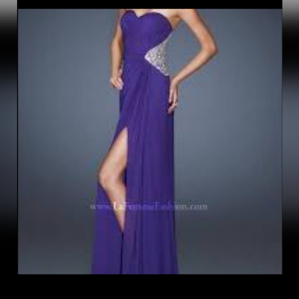 LA FEMME electric blue full length body con PROM DRESS